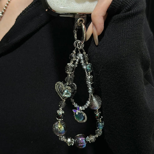 Gradient Heart Small Butterfly Phone Charm Chain