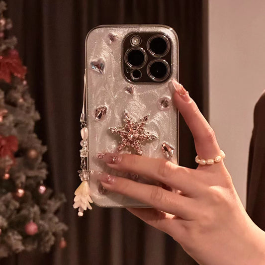 iPhone Series Studded Snowflake Silver Phone Case