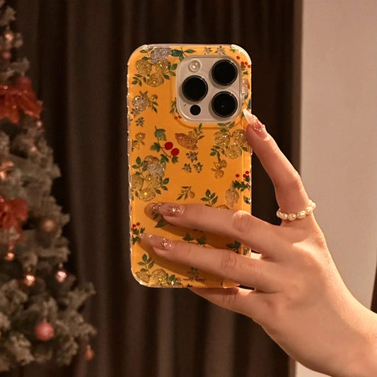 iPhone Series Yellow Floral Sparkly Phone Case