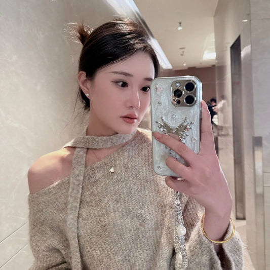 iPhone Series Studded Butterfly Silver Phone Case