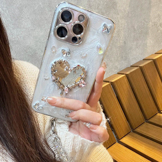 iPhone Series Studded Heart Silver Phone Case