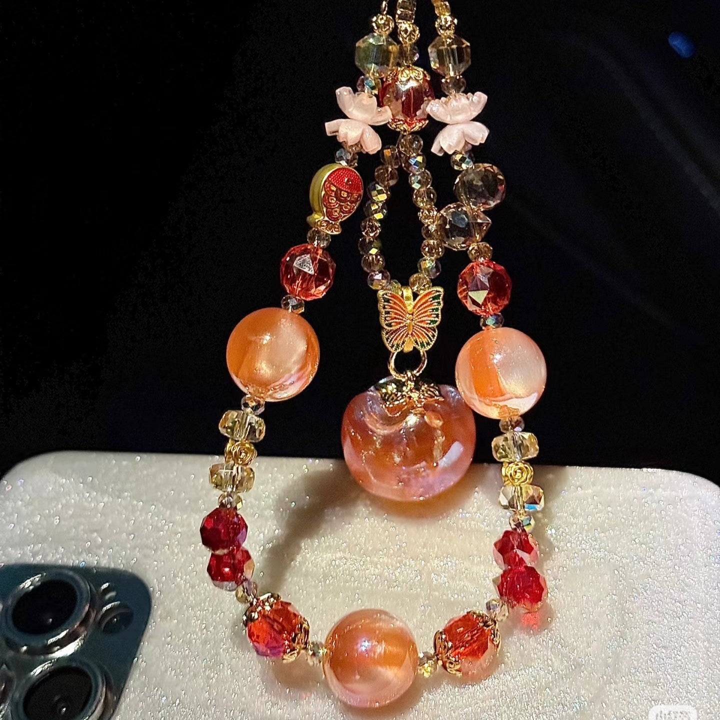 Royal Peach Beaded Phone Charm Chain
