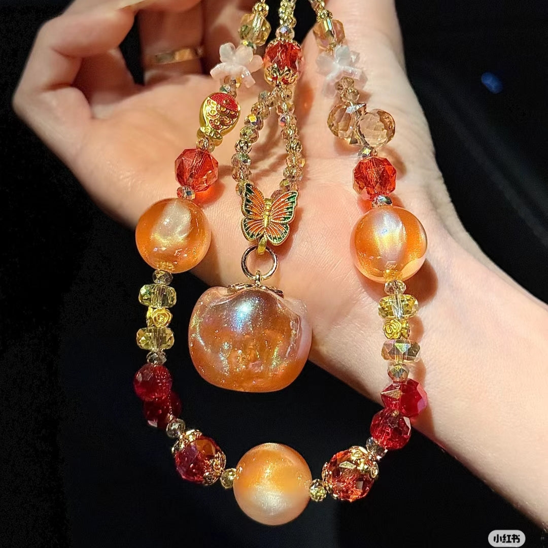 Royal Peach Beaded Phone Charm Chain