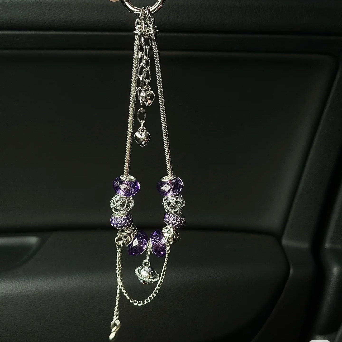 Purple Pearl Silver Drop Phone Charm Chain