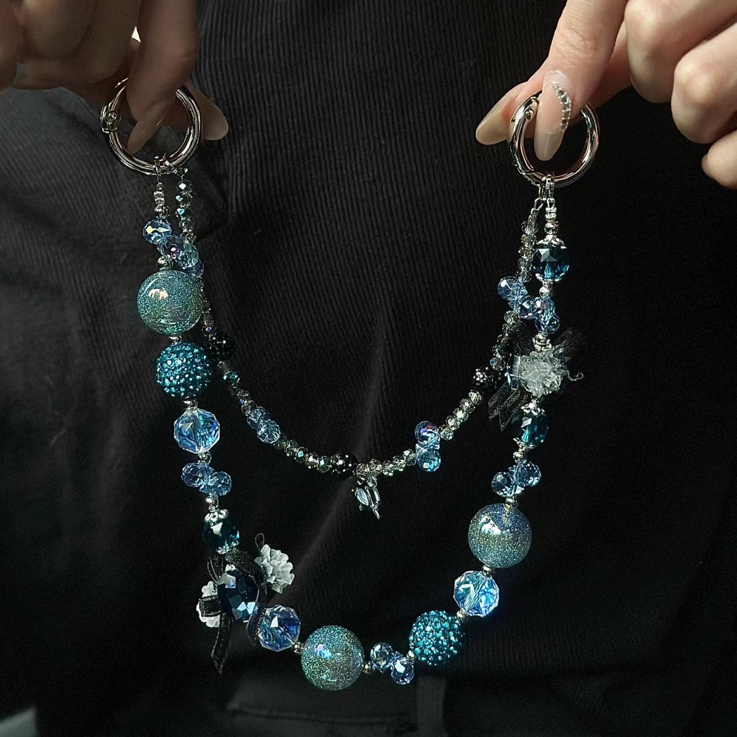 Ice Blue Pearl Phone Charm Chain