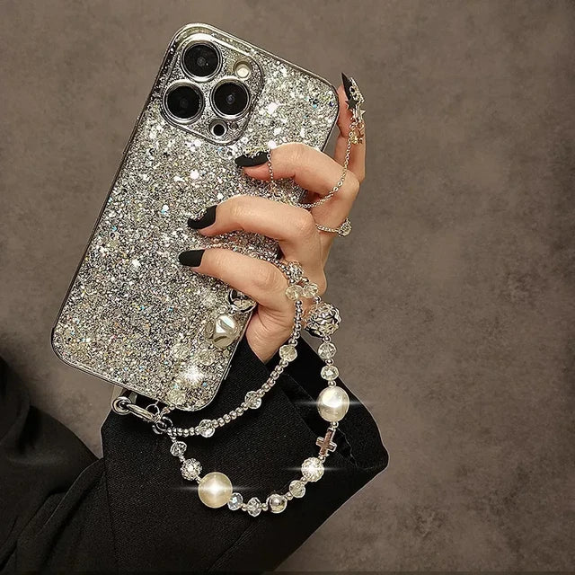 Luxury Retro Rhinestone Pearl Beaded Keychain Phone Charm