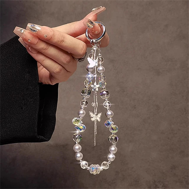 Luxury Sparkle Butterfly Rhinestone Bead Phone Charm Chain