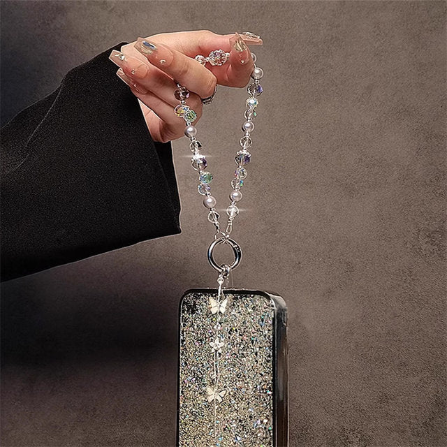 Luxury Sparkle Butterfly Rhinestone Bead Phone Charm Chain